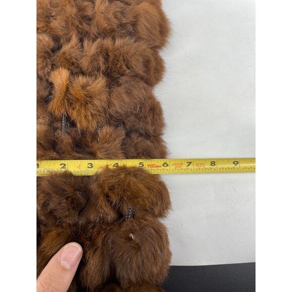 Genuine Rabbit Fur Scarf Brown Pom Poms Fluffy  Balls Soft Y2K - Picture 6 of 6